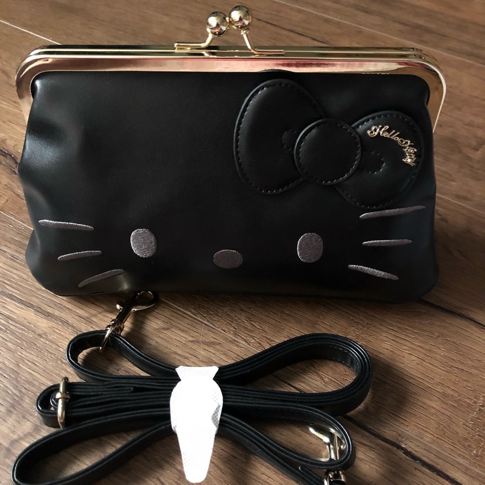 HELLO KITTY-RARE NWT Black Faux Leather Handbag